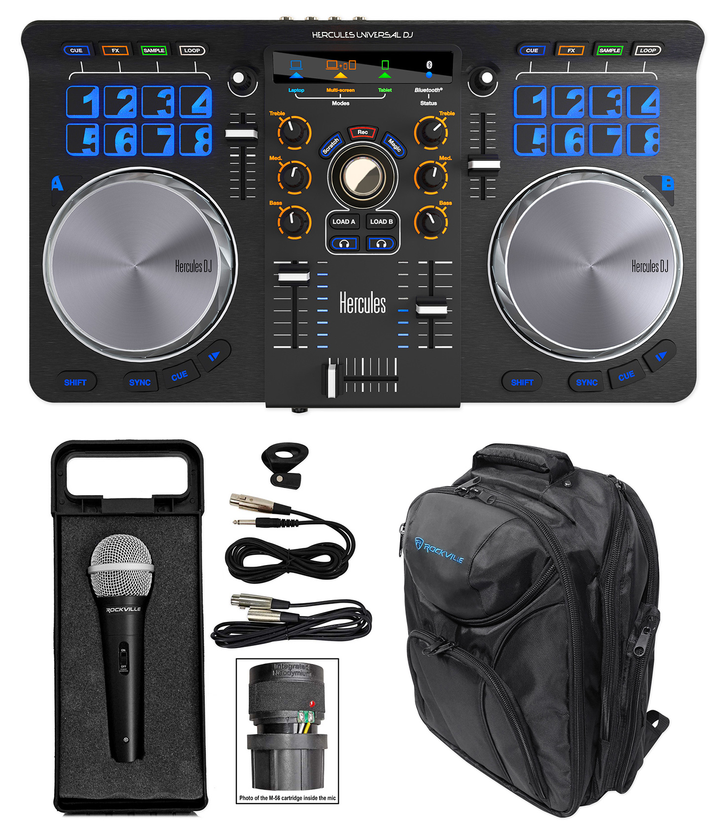 Hercules Universal DJ USB MIDI Bluetooth Controller+Backpack+Mic+Cables