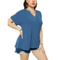 thumbnail image 5 of VERABENDI Women's Plus Size Tops Dropped Shoulder Short Sleeve Blouses Button Up V Neck T-Shirts,1X/2X/3X/4X, 5 of 6