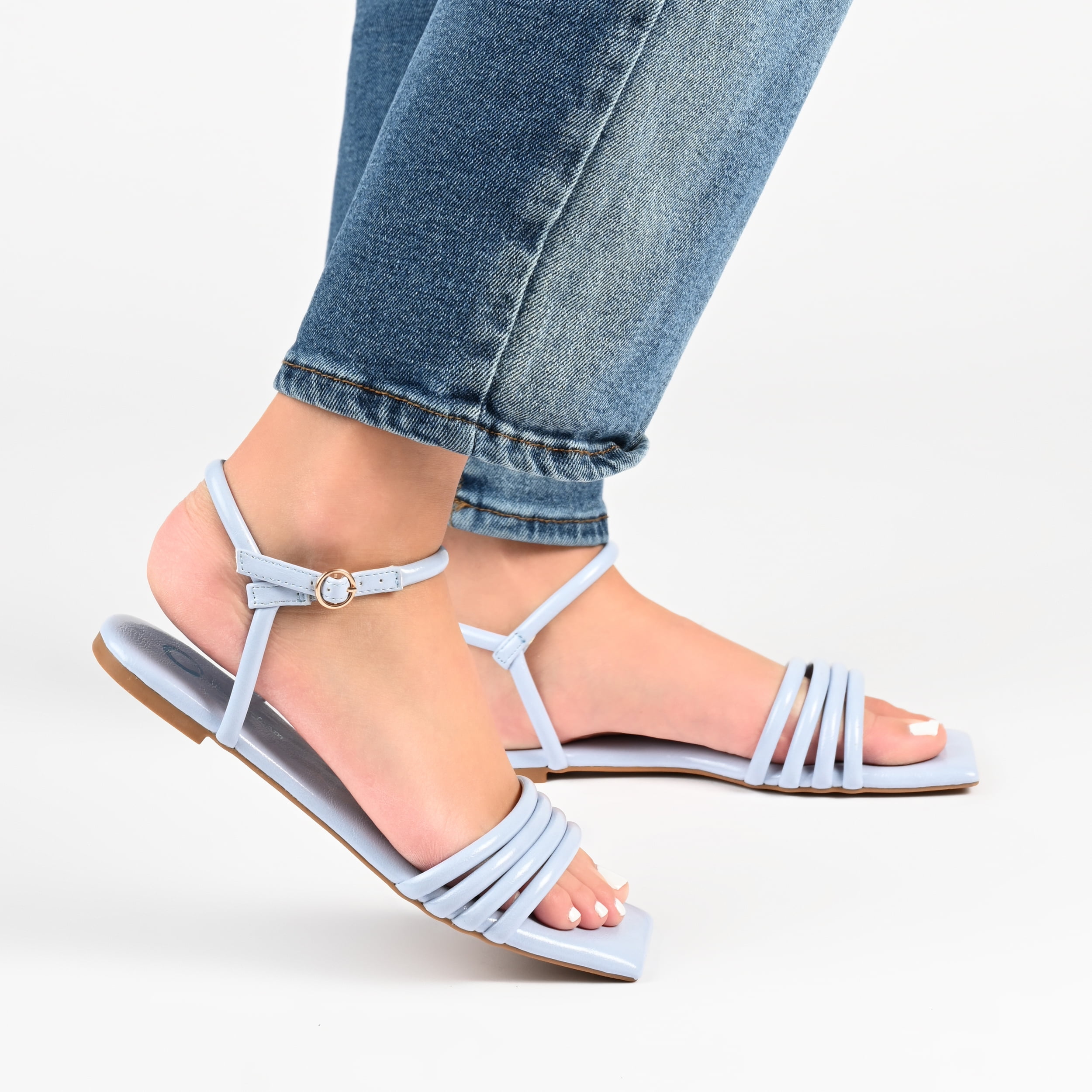 Journee Collection Womens Lyddea Faux Leather Square Toe Ankle Strap