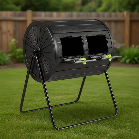Resenkos 37.5 Gallon Large Dual Chamber Compost Tumbler, BPA Free Outdoor Rotating Compost Bin for Organic Fertilizer Making, Black
