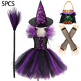 thumbnail image 3 of Disfraz de bruja morada para niñas, vestido de malla con cola, disfraz de Maléfica de lujo para niñas, fiesta de Halloween, ropa de cosplay de Disney para niños de 2 a 12 años, 3 of 5