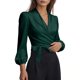 thumbnail image 2 of TaTaai Women’s Casual V Neck Satin Blouse Long Sleeve Tie Strap Loose Fit Solid Color Printless T Shirts Soft Polyester Winter Holiday Wear Gift, 2 of 8