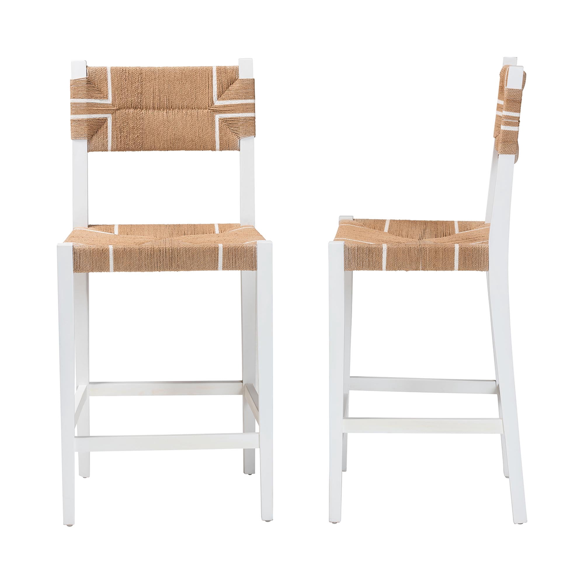 bali & pari Talli Bohemian Paper Loom and White Mahogany Wood 2-Piece Bar Stool Set
