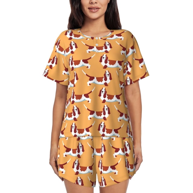 Fotbe Dachshund Dog Puppy Conjunto de Pijama Estampado para Mujer, 2 Piezas, Ropa de Dormir con Camiseta de Manga Corta y Shorts Suaves-3X-Large