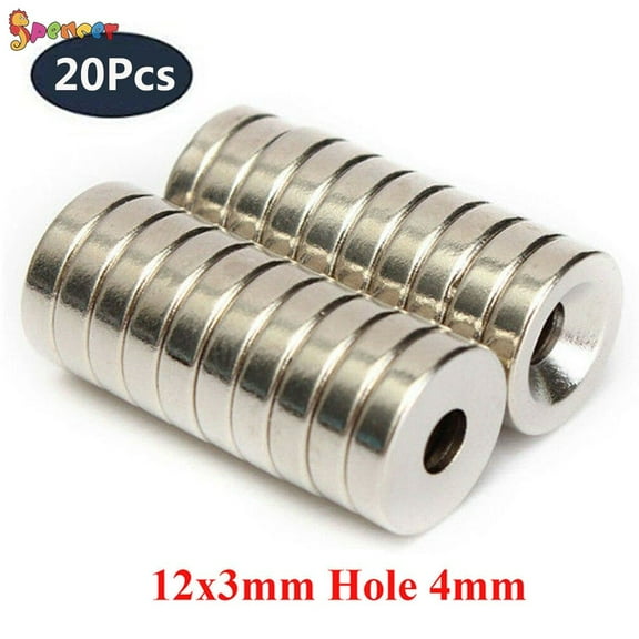 Spencer 20/40/60pcs 12mm x 3mm Hole 4mm N52 Strong Countersunk Ring Discs Rare Earth Magnet