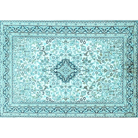 Ahgly Company Indoor Rectangle Medallion Light Blue Traditional Area Rugs, 2' x 5'