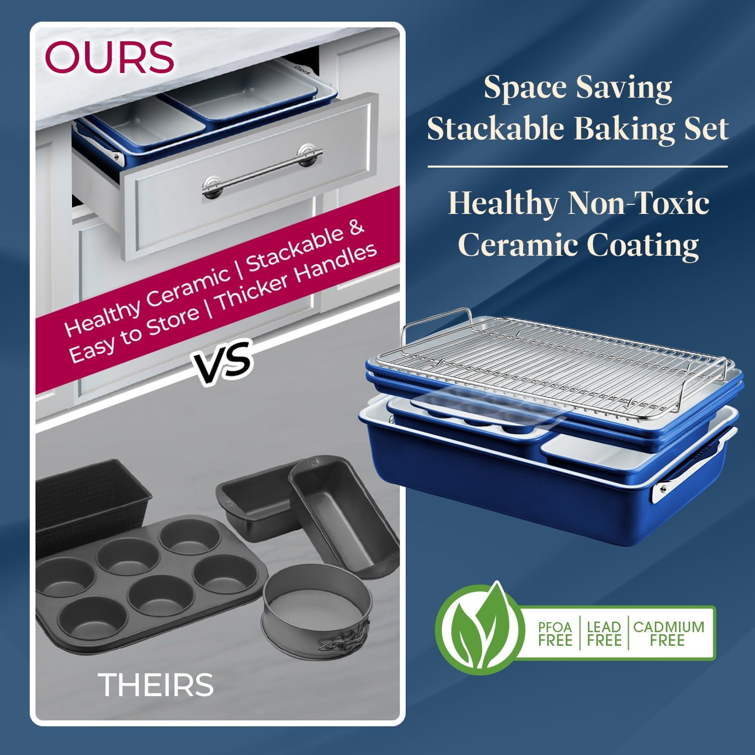 Square Cake Pan - Aluminized Steel, Ceramic Non-Stick Coating, Non-Toxic, Ideal Size, Heavy-Duty, Elevate Your Baking with Durability and Style!