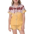 thumbnail image 1 of Hiiyo Girls Pajamas Ice-Cream Print Short Sleeve Button Shirt Shorts Sleepwear Set, 1 of 3