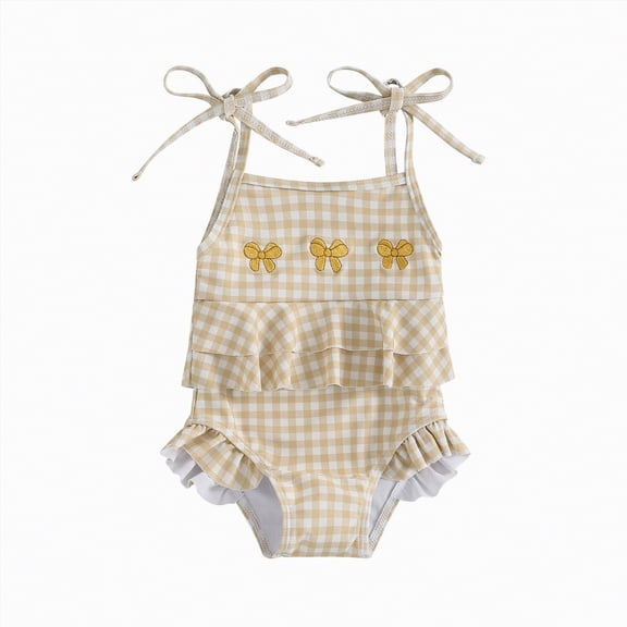 Hessimy Girl Swimsuit One Piece Bathing Suit Swimwear,Kids Bathing Suit（Light Yellow，18-24 Months）