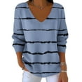 thumbnail image 2 of Plebaso Womens Oversized Tops V Neck Long Sleeve Pullover Tops for Women Striped Casual Loose Shirts, 2 of 6