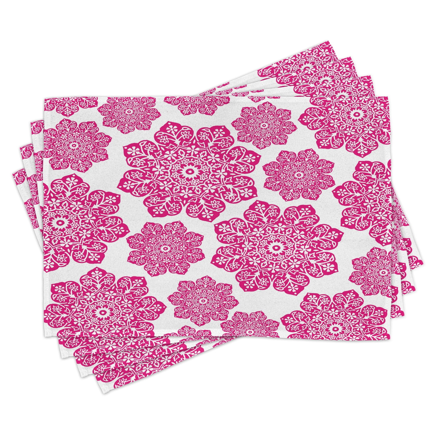 Hot Pink Placemats Set of 4 Ethnic Batik Floral Arrangement with