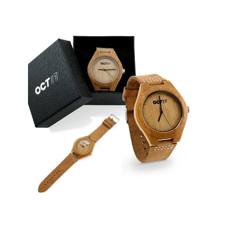 - Luxury Men's Walnut Wood Fashion Bamboo Wooden Watch Quartz Genuine Leather Japanese Quartz Movement Casual Wristwatches - Nature Wood