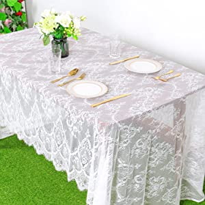 White Lace Tablecloth Exquisite Wedding Lace Fabric 59x118 inches