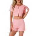 thumbnail image 1 of Conjuntos de pijama para mujeres INSPIRE CHIC de manga corta, parte superior de punto con botones y pantalones cortos, ropa de estar en casa de 2 piezas Y2K, XS, rosa, 1 of 6