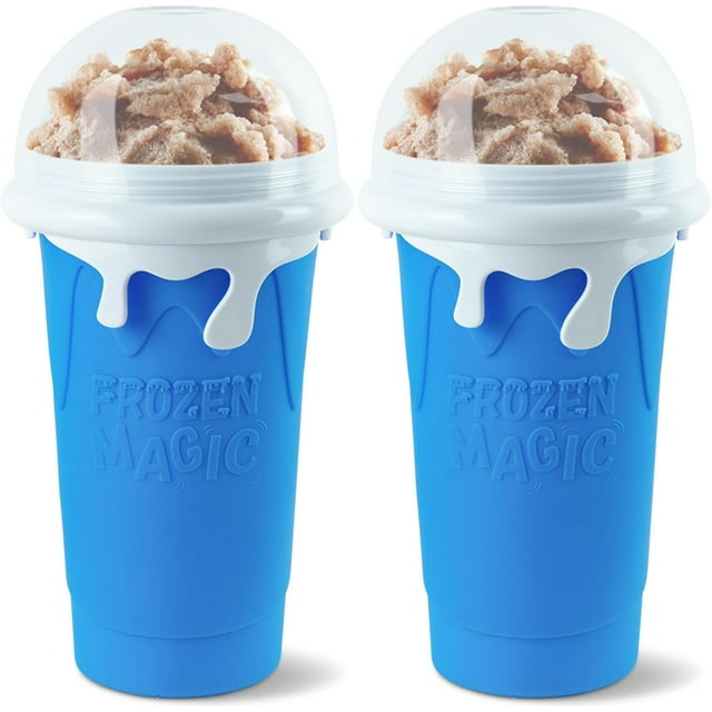 2Pcs Slushy Maker Cup 16.9 oz Slushy Squeeze Cup for Homemade Milkshake, Magic Slushy Maker Squeeze Cup, DIY Smoothie Maker for Kids, Ice Maker Cup Squeeze (500ml/Blue A/2PCS)