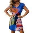 thumbnail image 3 of HUAXUN Women Swimsuits Stylish Floral Print Short Sleeve Cover Up Lightweight Mesh Swimwear Overlay Beach Tunic Y2k Swimsuit V-Neck Flowy Kimono Dress(PrintC,Blue,M), 3 of 5