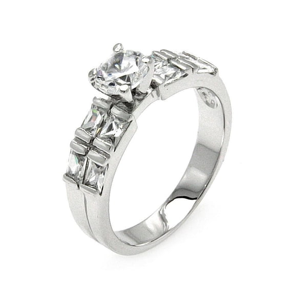 Sterling Silver 925 Rhodium Plated Love Clear Round Bridal Set Ring White CZ Female Size 5