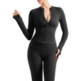 thumbnail image 2 of Women 2 Piece Seamless Ribbed Workout Sets With Zip Up Jacket High Waisted Gym Yoga Leggings, 2 of 12