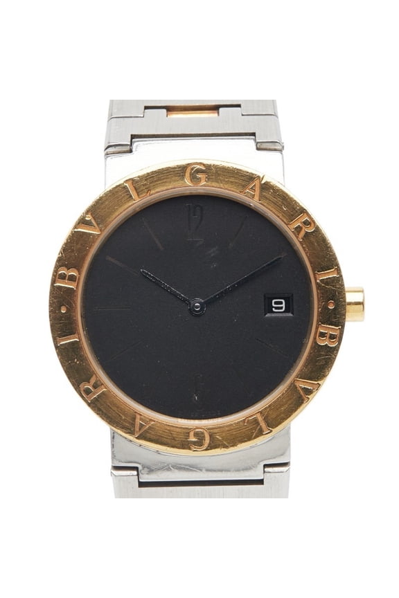 Pre-Owned BVLGARI Men's Watch BB33SGD Quartz Black Dial Stainless Steel Yellow Gold... (Good)