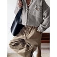 thumbnail image 6 of Women Trendy Button Up Sweater Jackets Mock Neck Long Sleeve Loose Fit Chunky Knit Outwear Coats Gray S, 6 of 8