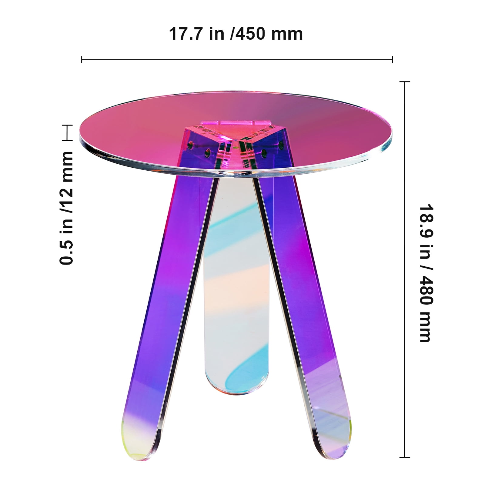 KFFKFF Round Iridescent Side Table, Acrylic End Table, Clear Rainbow Acrylic Coffee Table for Drink, Food, Snack used in Living Room, Bedroom, and Study