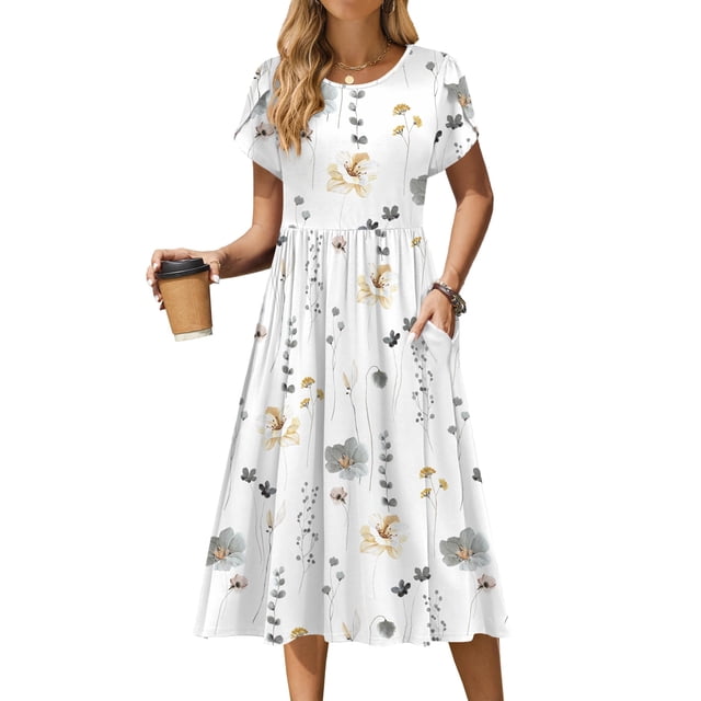 Vestido casual Zeagoo con estampado floral Aline Midi con bolsillos para mujer