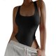 thumbnail image 1 of Mujer Camiseta sin Mangas Body Escote en U Profundo Sin Mangas Espalda al Aire Elástico Adelgazante Color Sólido Punto Una Pieza Camiseta sin Mangas Mono XL Negro, 1 of 6