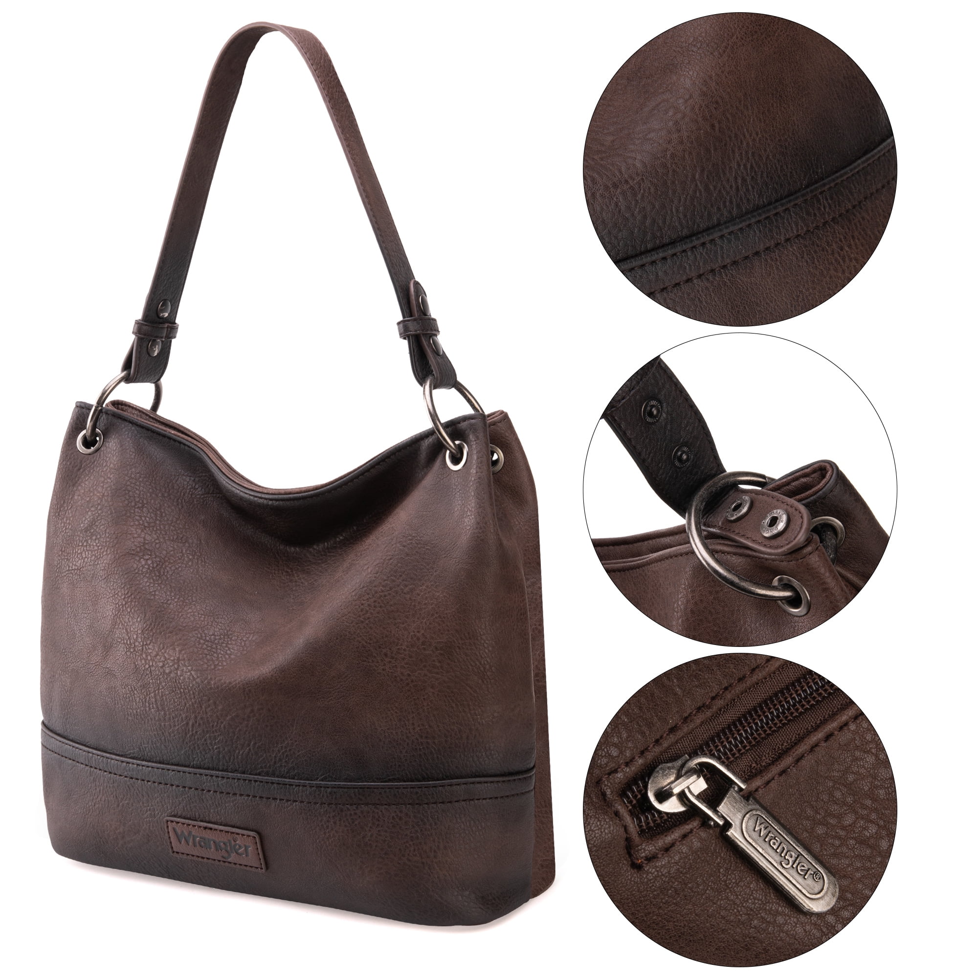 Wrangler Hobo Bags for Women Vegan Leather Top Handle Shoulder Purses and Handbags, Coffee