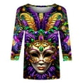 thumbnail image 5 of QATAINLAV Today's Deals Of The Day Womens Mardi Gras 3/4 Tshirts 2024 Plus Size Tops Round Neck Pullover Blouses Carnival Party Basic Graphic Tees Multicolor XL, 5 of 6
