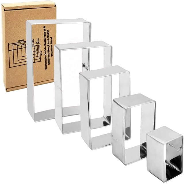 Rectangle Cookie Cutter Set-5 Pack Stainless Steel Rectangular Biscuit Molds Fondant Cake Cookie Cutter Set Pastry Mold-1" Depth