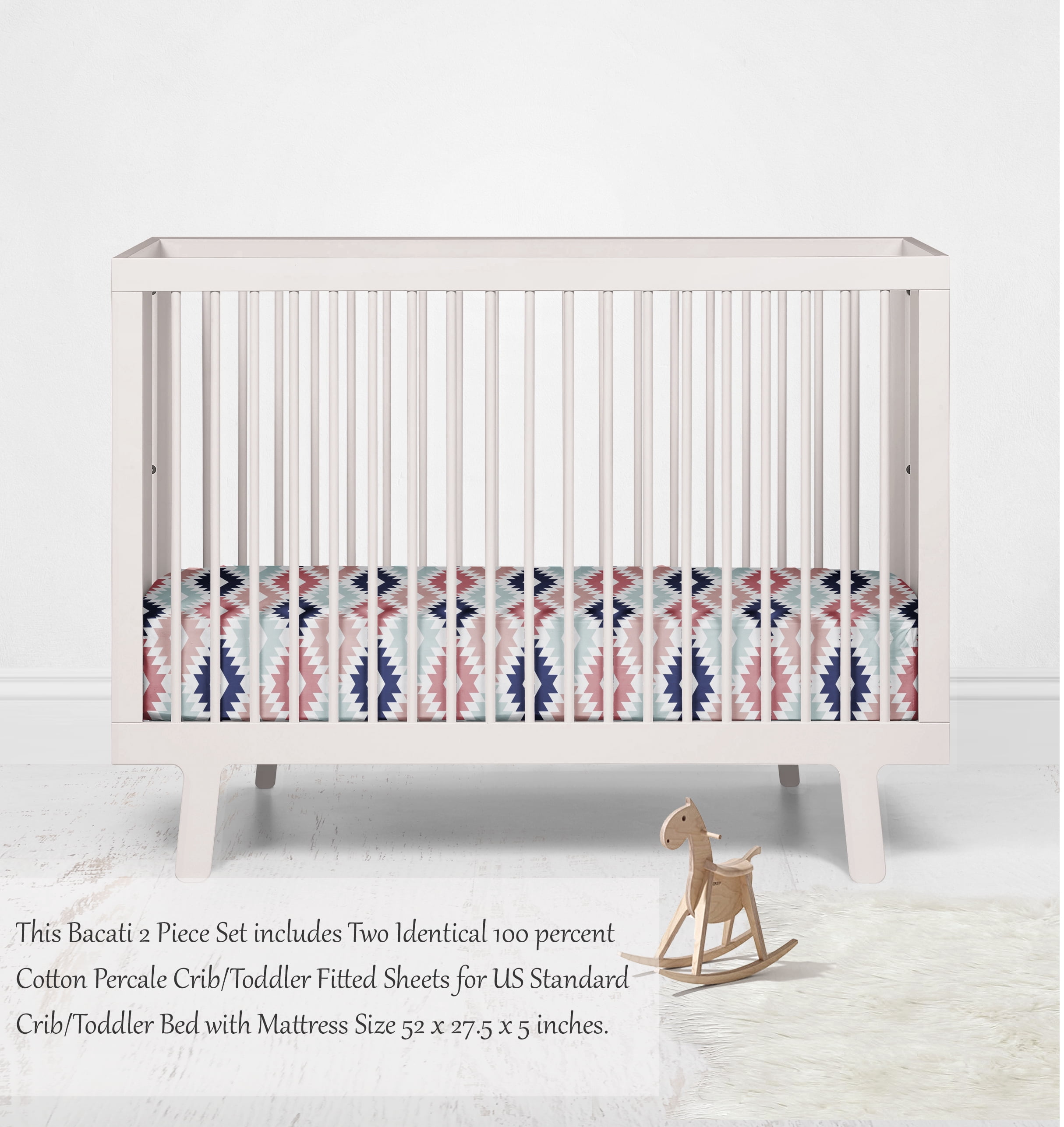 Bacati Coral, Mint & Navy Emma Aztec Kilim Crib Fitted Sheets 2 ct Package