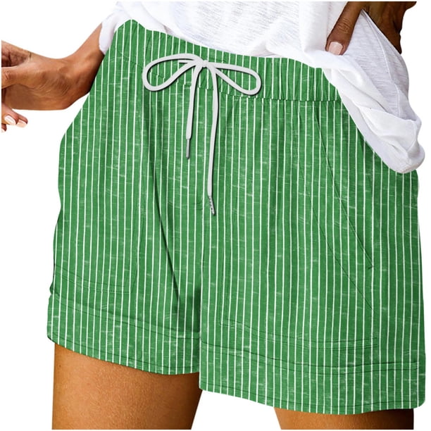 Pantalones Cortos Sueltos para Mujeres Ilustración de Moda de Verano Encaje Hasta Bolsillo Elástico Pantalones Cortos Casuales