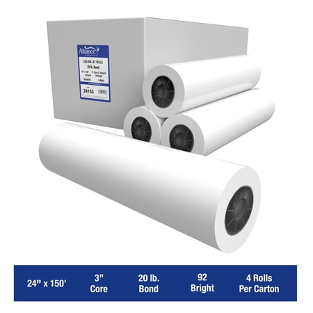 Alliance Wide Format Paper 24" x 150' CAD Bond 20lb | 4 Rolls | 3" Core w/ 2" Adapter