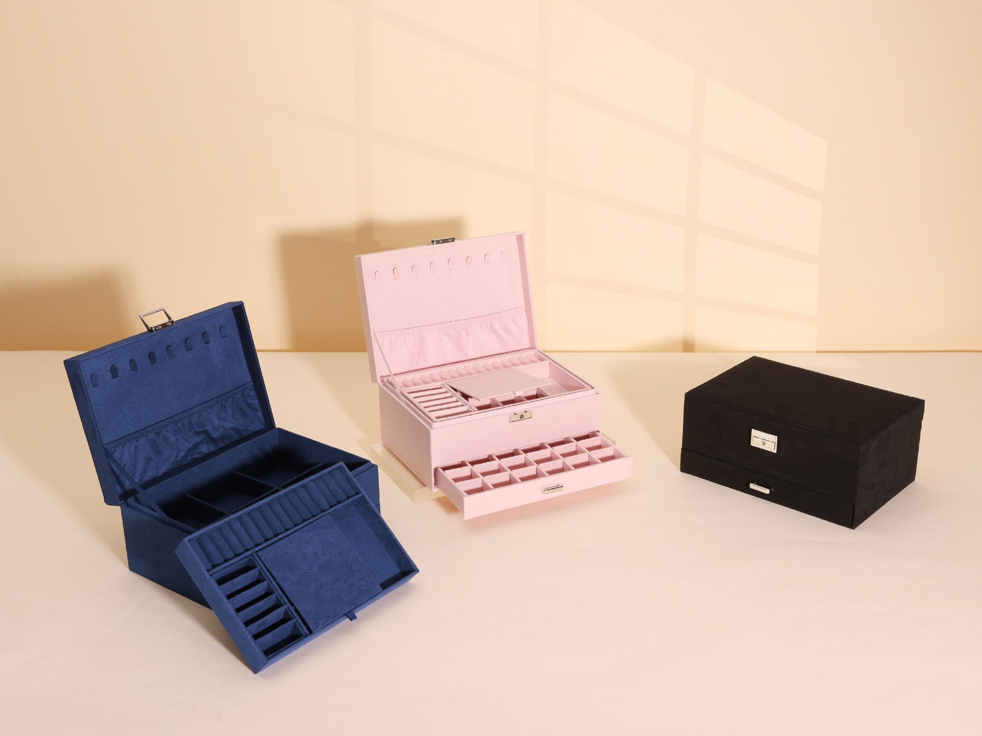 Unique Bargains 3 Layers Jewelry Box Organizer with Drawer Removable Tray Pink