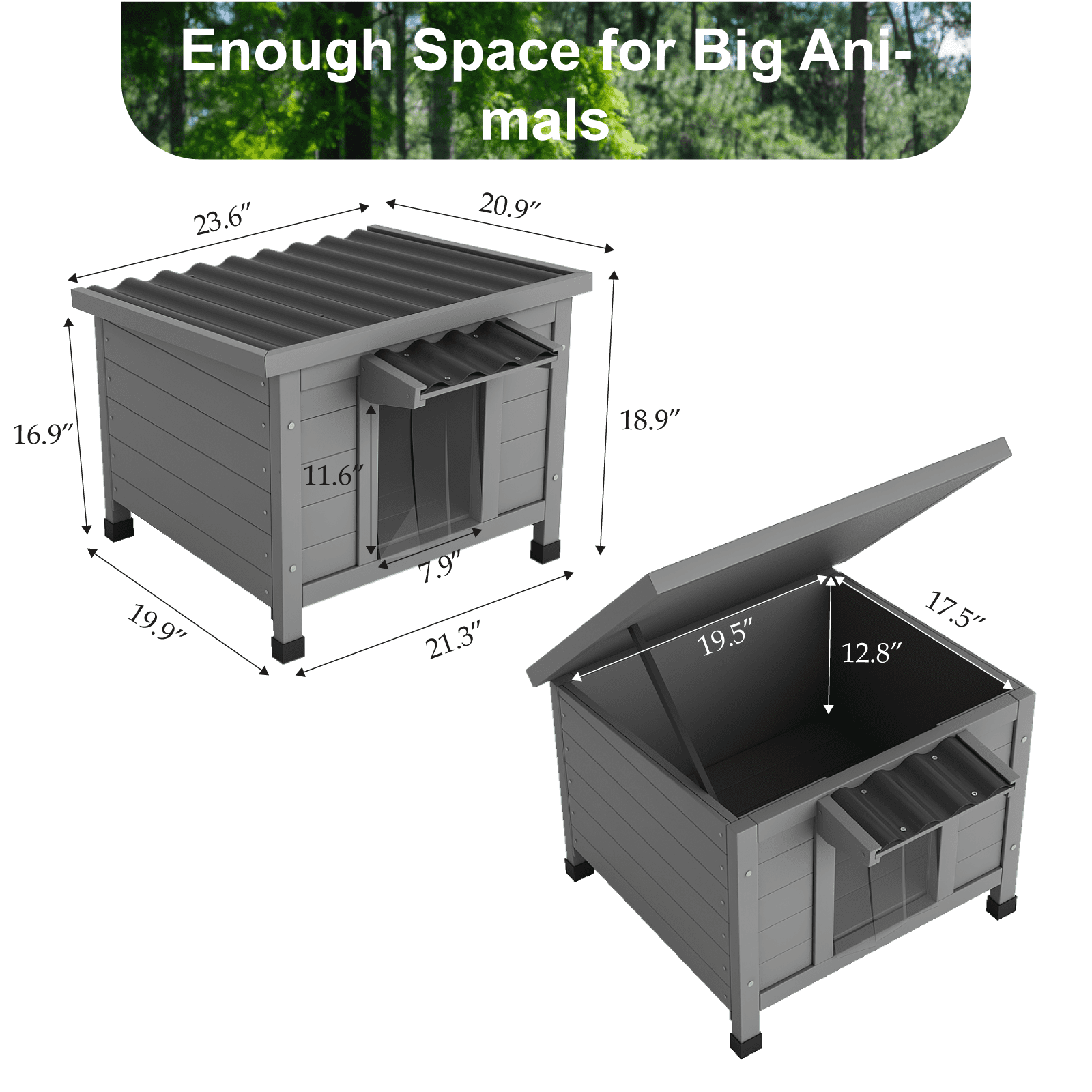 TIMHAKA Outdoor Cat House, Weatherproof Shelter for Cats, Dogs & Rabbits, Durable Shelter for Garden, Patio & Backyard, Gray