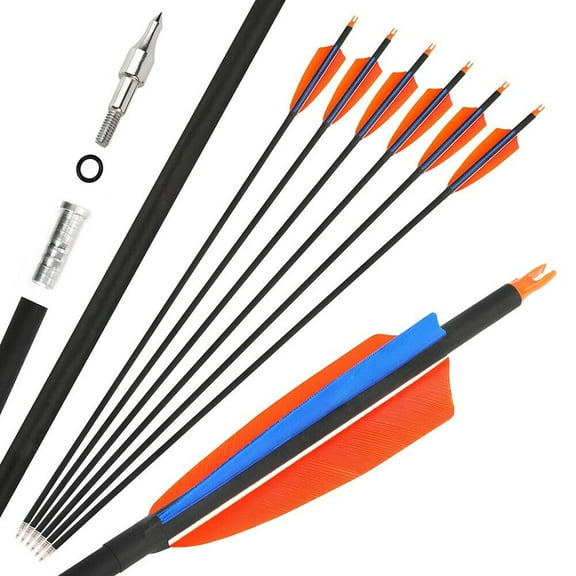 SHARROW 30" Carbon Arrow 4" Feather SP500 Archery Recurve Compound Bow Hunting(12 Pack)