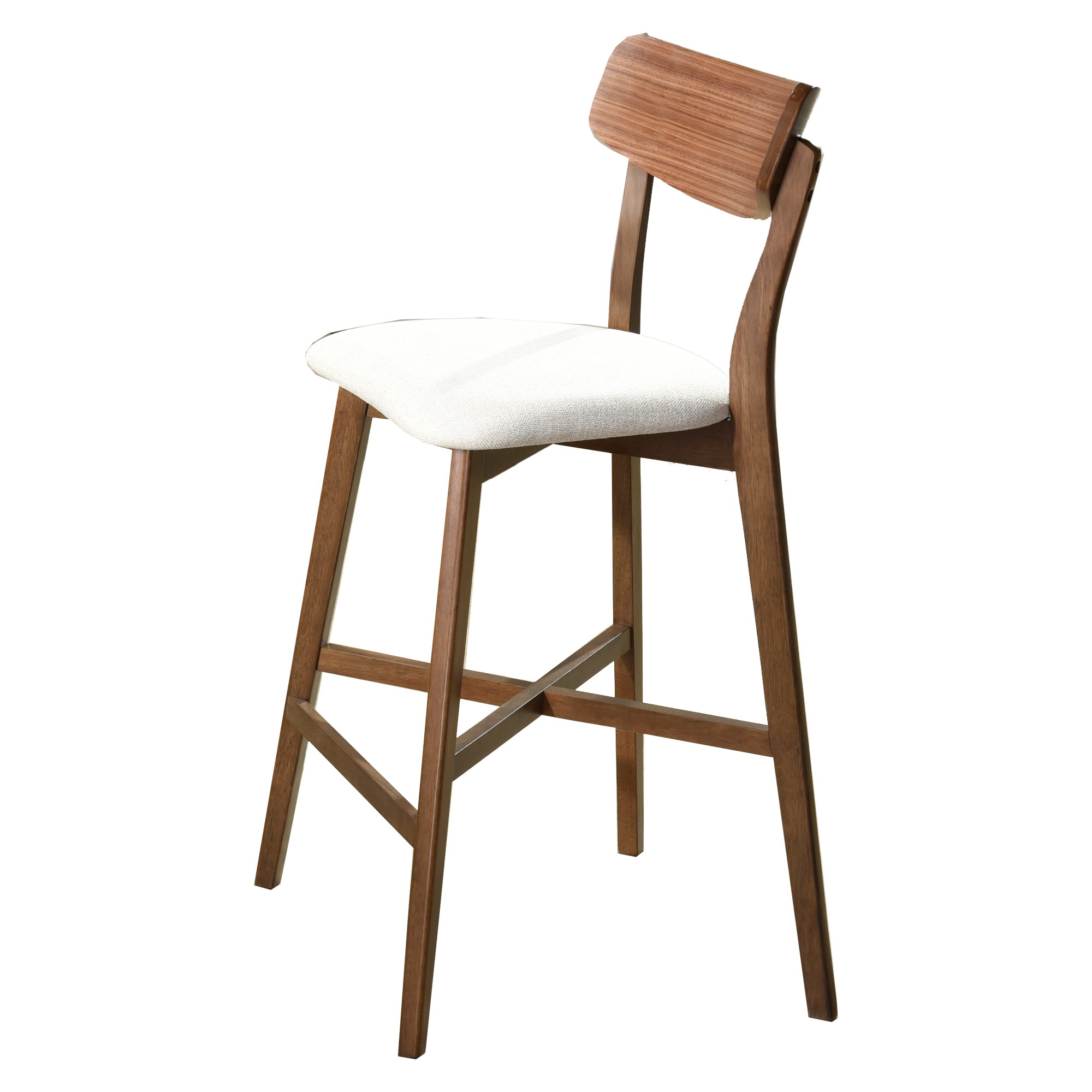 Mid Century Curved Chair with Tapered Legs, Set of 2, Brown and White