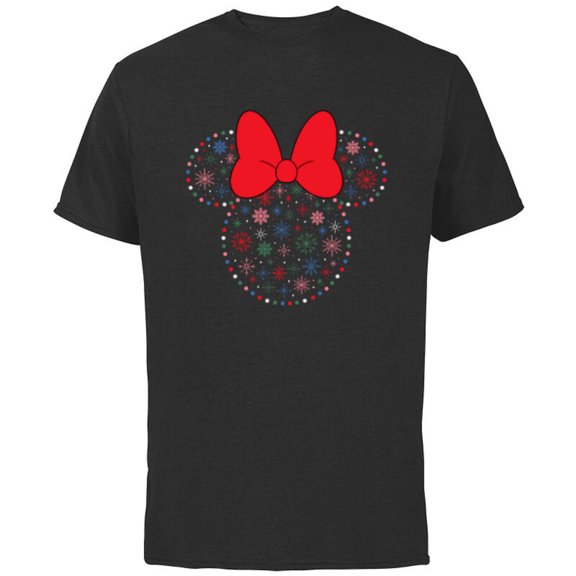 Disney Minnie Mouse Icon Christmas Holiday Lights Snowflakes - Short Sleeve Cotton T-Shirt for Adults - Customized-Black