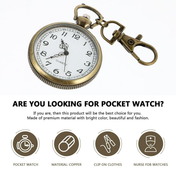 Clip- on Open Pocket Watch with Key Buckle- Unisex Fob Watch Hanging Pocket Watch Decorative