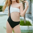 thumbnail image 3 of Fesfesfes Teen Girls Cute Monokini Children Girls Back Hollow Out One Shoulder One Piece Swimsuit Swim Pool Beach Wear Skinny Bathing Suit 6-12 Years, 3 of 9