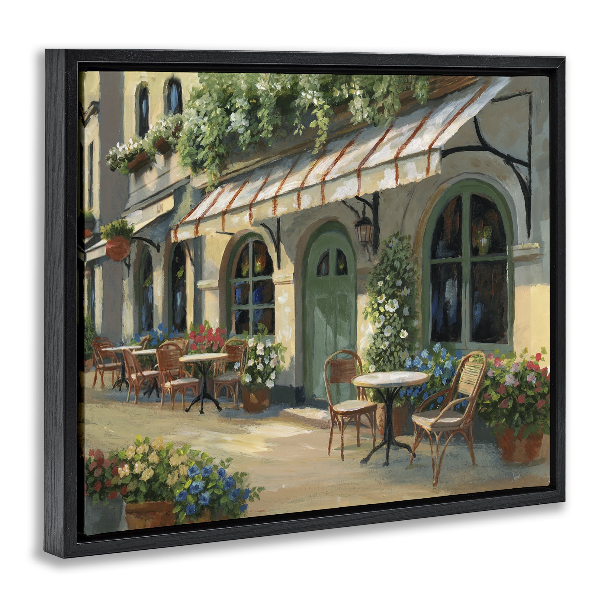 Stupell Industries Cozy Cafe Sunlit Patio Black Framed Floater Canvas Wall Art, design by Nan