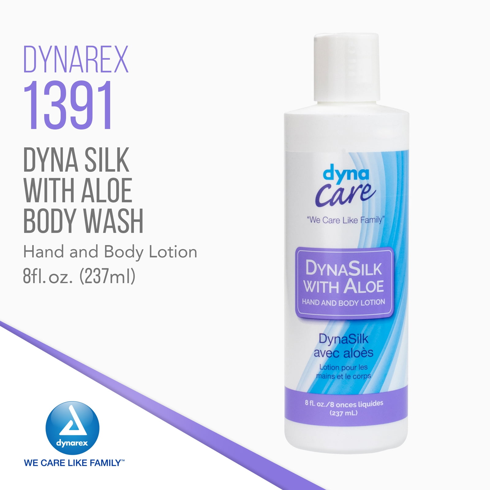 Dynarex DynaSilk with Aloe - Moisturizing Hand & Body Lotion for Dry Skin, Cracking - Non-Greasy Formula with Refreshing Scent - Suitable For All Skin Types - 8 oz., 48 Bottles per Case