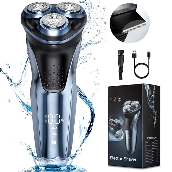 Nogroa Electric Shavers for Men, IPX7 Waterproof Cordless Razor with Cleaning Brush, Portable Rechargeable Electric Rotary Beard Trimmer for Home Travel