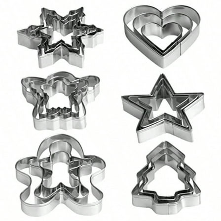 Christmas Cookie Cutter Set 18 Piece Gingerbread Man Snowflake Tree Heart Star Angel Shapes for Holiday Winter Baking