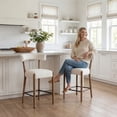 thumbnail image 3 of Dayalane 26.5" Counter Height Barstools Set of 2, Modern Farmhouse Bar Stools with Curved Back and Rubberwood Frame Upholstered Linen Kitchen Stool for Counter Bar Island Bar Pub, Beige, 3 of 13