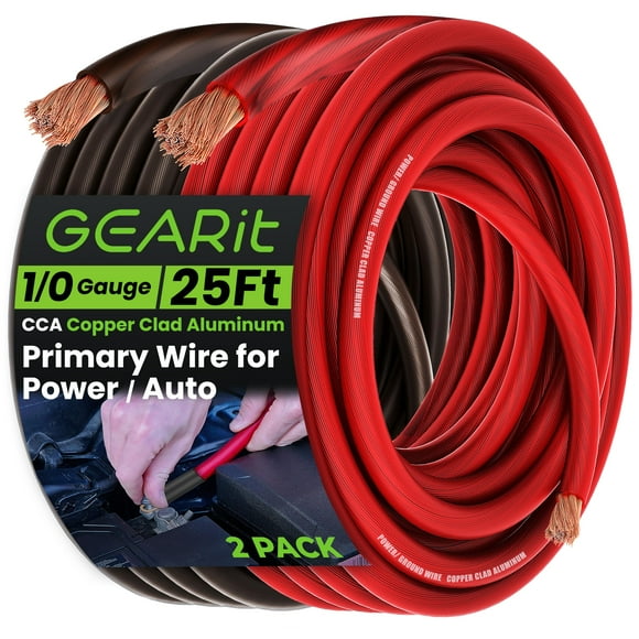 Juego de cables de alimentación/tierra GearIt calibre 1/0, 25 pies CCA, negro/rojo