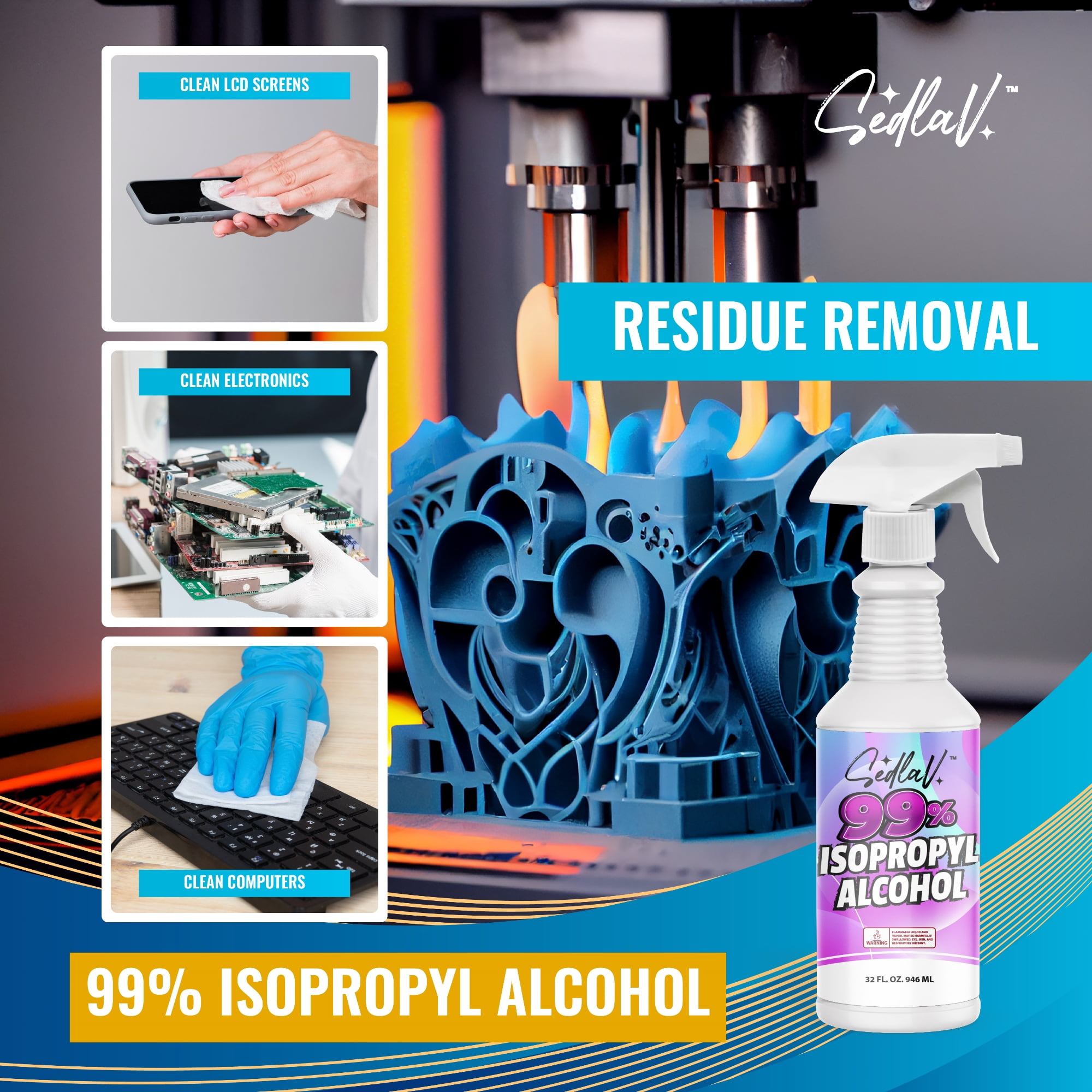 SEDLAV Isopropyl Alcohol 99% Spray 32 Fl Oz Spray Bottle Rubbing Alcohol Sprayer 99 Percent Isopropyl Alcohol Spray Technical Use 10 Bottles