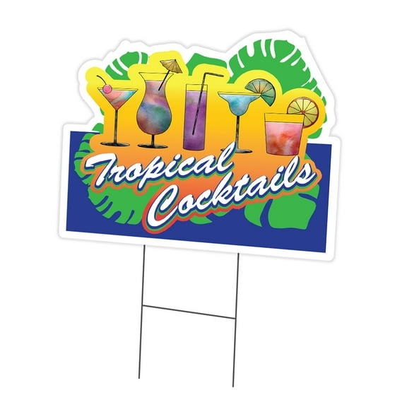Tropical Cocktails 12" x 16" Yard Sign & Stake | Advertise Your Business | Stake Included Double Sided Image | Made in The USA