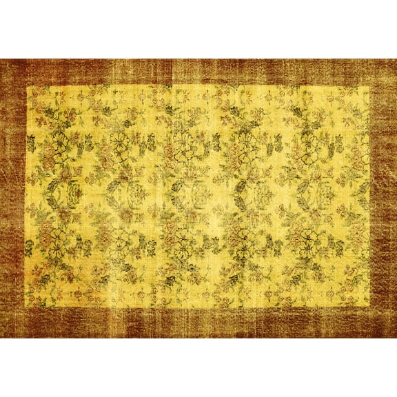 Ahgly Company Machine Washable Indoor Rectangle Persian Yellow Traditional Area Rugs, 5' x 7'