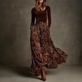 thumbnail image 2 of Delconic Women's Round Neck Long Sleeve Top & High-Waisted Maxi Skirt Set Brown L, 2 of 6